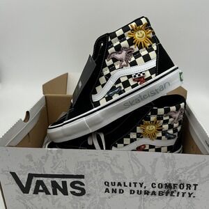 VANS Skateistan Sk8-Hi Shoes Mens 8M Black Check Leather Skateboard Sneakers NEW